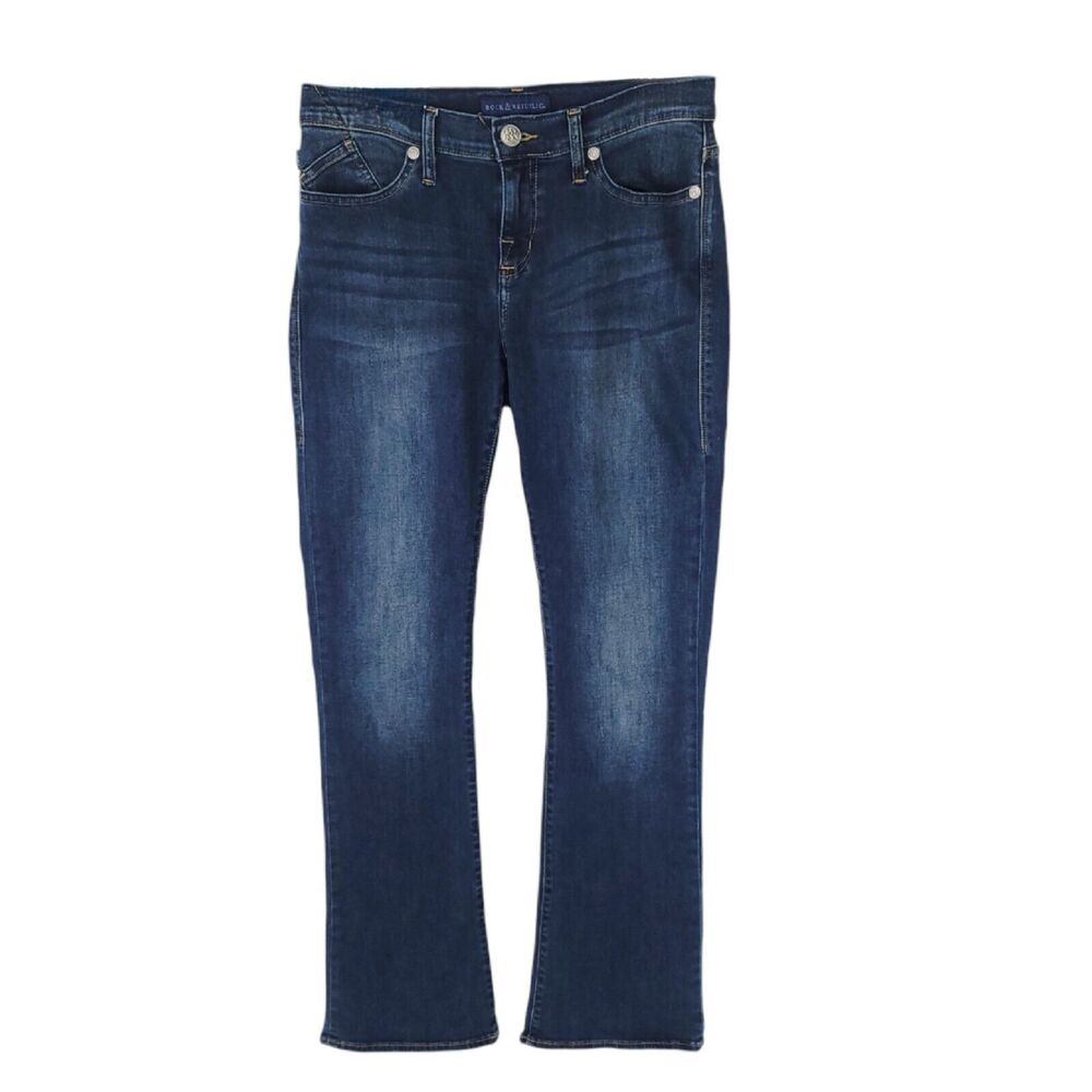 Rock & Republic Jeans Womens 10 Bootcut Kasandra Stretch Logo Blue Denim Pants